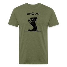 Load image into Gallery viewer, GRÜVN "Seal in Shades" Men's Fitted Cotton/Poly T-Shirt - Black Logo (13 Colors) - heather military green