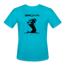 Load image into Gallery viewer, GRÜVN Men’s "Seal in Shades" Moisture Wicking Performance T-Shirt - Black Logo (6 Colors) - turquoise