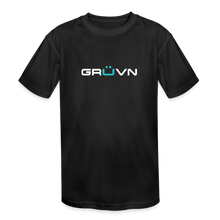 Load image into Gallery viewer, GRÜVN Kids' Moisture Wicking Performance T-Shirt - White & Blue Logo (3 colors) - black