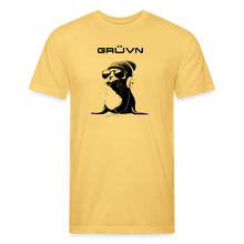 Load image into Gallery viewer, GRÜVN "Seal in Shades" Men's Fitted Cotton/Poly T-Shirt - Black Logo (13 Colors) - pastel yellow