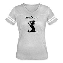 Load image into Gallery viewer, GRÜVN "Seal in Shades" Women’s Vintage Sport T-Shirt - Black Logo (5 Colors) - heather gray/white