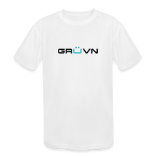 Load image into Gallery viewer, GRÜVN Kids' Moisture Wicking Performance T-Shirt - Black & Blue Logo (3 colors) - white