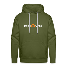 Load image into Gallery viewer, GRÜVN Men’s Premium Hoodie - TEAM GRUVN on back - White & Orange logo (7 Colors) - olive green