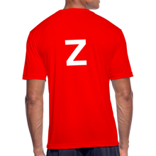 Load image into Gallery viewer, GRÜVN Men’s Moisture Wicking Performance T-Shirt - Z on back - White & Blue Logo (4 Colors) - red