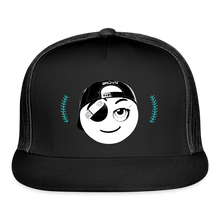 Load image into Gallery viewer, BRUZN Trucker Hat - White logo Blue stitches (3 hat colors) - black/black