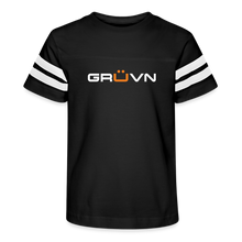 Load image into Gallery viewer, GRÜVN Kid's Football Tee - White & Orange Logo (2 colors) - black/white