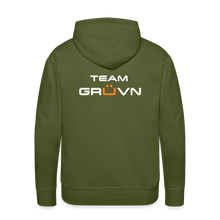 Load image into Gallery viewer, GRÜVN Men’s Premium Hoodie - TEAM GRUVN on back - White & Orange logo (7 Colors) - olive green