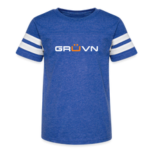 Load image into Gallery viewer, GRÜVN Kid's Football Tee - White & Orange Logo (2 colors) - vintage royal/white