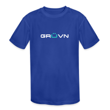 Load image into Gallery viewer, GRÜVN Kids' Moisture Wicking Performance T-Shirt - White & Blue Logo (3 colors) - royal blue