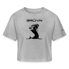 Load image into Gallery viewer, GRÜVN "Seal in Shades" Champion Women’s Cropped T-Shirt - Black Logo (2 Colors) - heather gray