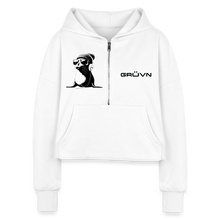 Load image into Gallery viewer, GRÜVN  "Seal in Shades" Women's Half Zip Cropped Hoodie - Black Logo (4 Colors) - white