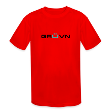 Load image into Gallery viewer, GRÜVN Kids' Moisture Wicking Performance T-Shirt - Black & Blue Logo (3 colors) - red
