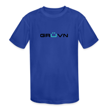Load image into Gallery viewer, GRÜVN Kids' Moisture Wicking Performance T-Shirt - Black & Blue Logo (3 colors) - royal blue