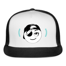 Load image into Gallery viewer, BRUZN Trucker Hat - White logo Blue stitches (3 hat colors) - white/black