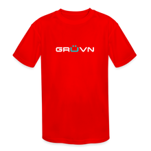 Load image into Gallery viewer, GRÜVN Kids' Moisture Wicking Performance T-Shirt - White & Blue Logo (3 colors) - red