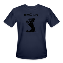 Load image into Gallery viewer, GRÜVN Men’s "Seal in Shades" Moisture Wicking Performance T-Shirt - Black Logo (6 Colors) - navy