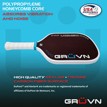 Load image into Gallery viewer, GRUVN LAZR-16HD hybrid kevlar carbon fiber pickleball paddle red blend 16mm