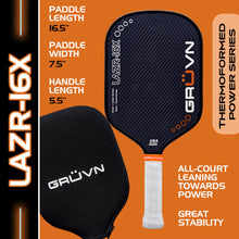 Load image into Gallery viewer, GRUVN LAZR-16X laser Kevlar carbon pickleball paddle elongated blue blend