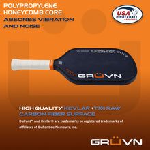 Load image into Gallery viewer, GRUVN LAZR-16X laser Kevlar carbon pickleball paddle elongated blue blend