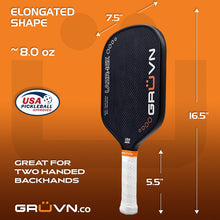 Load image into Gallery viewer, GRUVN LAZR-16X laser Kevlar carbon pickleball paddle elongated blue blend