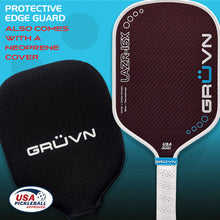 Load image into Gallery viewer, GRUVN LAZR-16X Laser Kevlar and Carbon surface pickleball paddle elongated thermoformed red blend