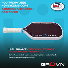 Load image into Gallery viewer, GRUVN LAZR-16X Laser Kevlar and Carbon surface pickleball paddle elongated thermoformed red blend