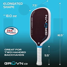 Load image into Gallery viewer, GRUVN LAZR-16X Laser Kevlar and Carbon surface pickleball paddle elongated thermoformed red blend