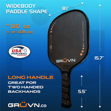Load image into Gallery viewer, GRUVN MUVN-13S wide body thermoformed pickleball paddle 13mm T700 carbon fiber