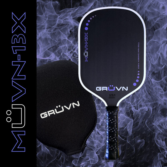 GRUVN MUVN-13X thermoformed carbon fiber pickleball paddle 13mm elongated purple