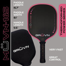 Load image into Gallery viewer, GRUVN MUVN-16S thermoformed pickleball paddle carbon fiber standard shape 16mm core pink