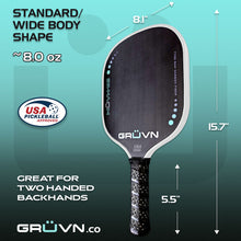 Load image into Gallery viewer, GRUVN MUVN-16S  pickleball paddle standard wide body thermoformed carbon fiber 16mm core mint green