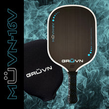 Load image into Gallery viewer, GRUVN MUVN-16V thermoformed wide body carbon fiber pickleball paddle with short handle blue
