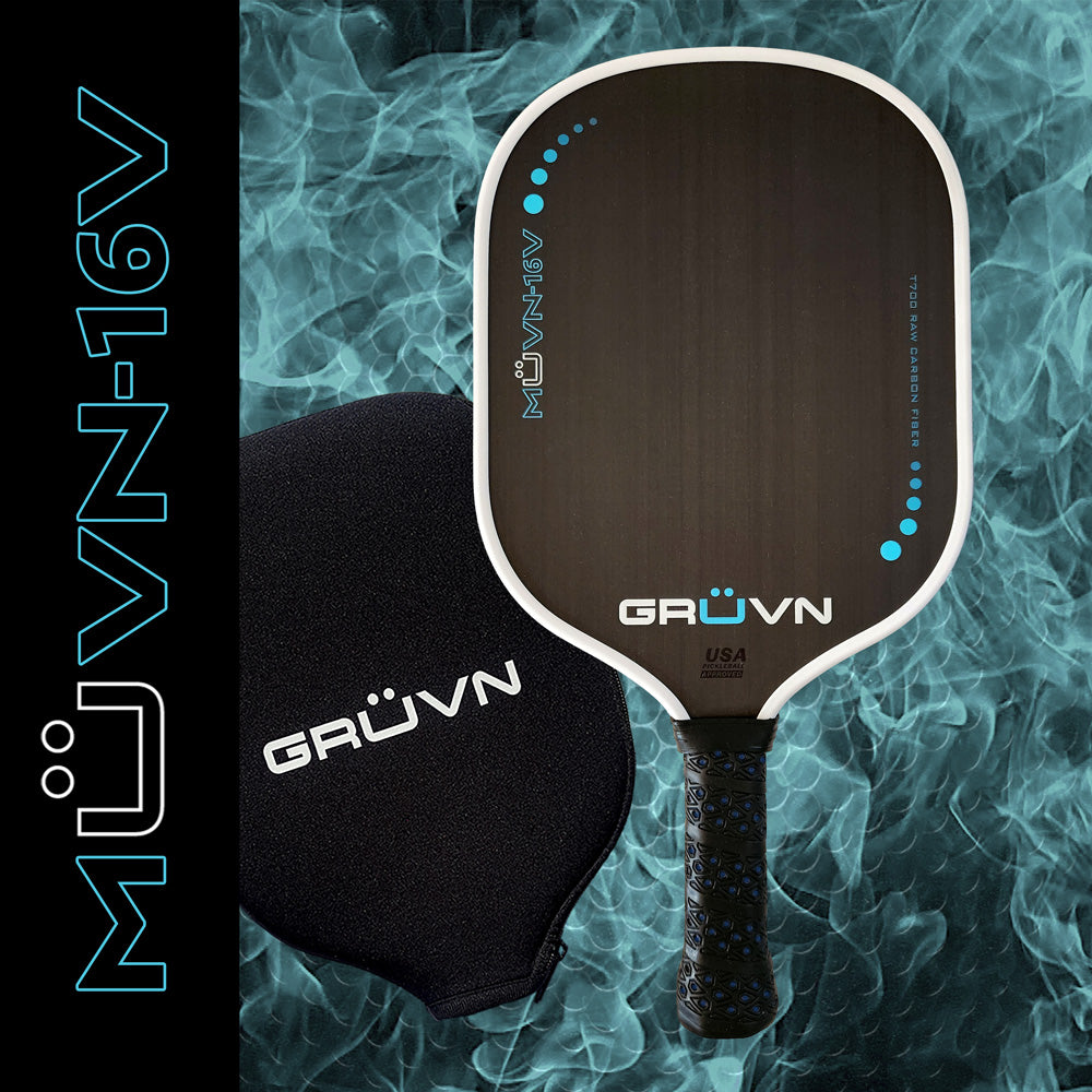 GRUVN MUVN-16V thermoformed wide body carbon fiber pickleball paddle with short handle blue