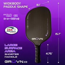 Load image into Gallery viewer, GRUVN MUVN-16V pickleball paddle thermoformed  carbon fiber short handle
