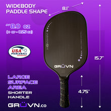 Load image into Gallery viewer, GRUVN MUVN-16V pickleball paddle thermoformed  carbon fiber short handle