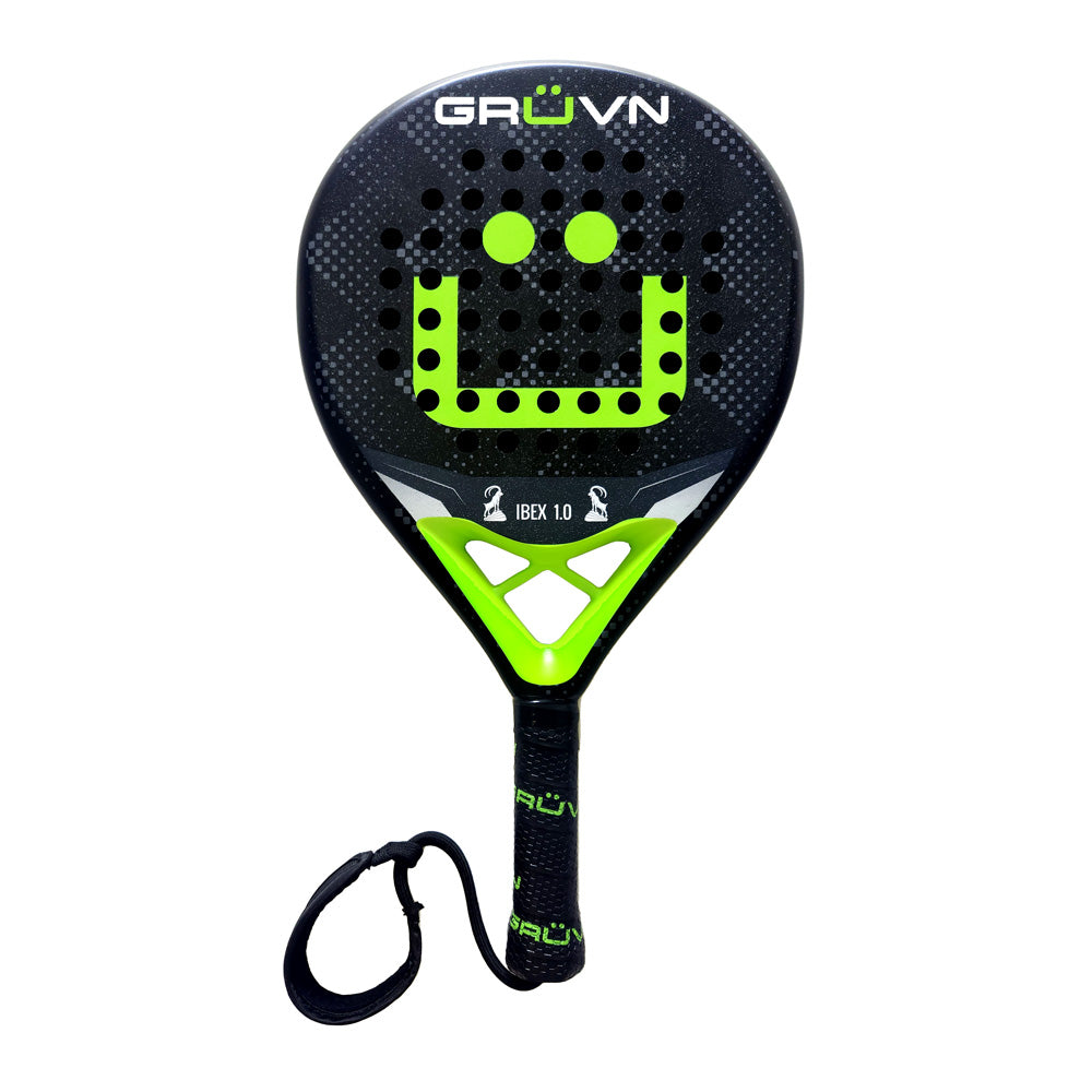 GRUVN Padel Racket Teardrop Shape 12K Carbon Fiber Pop Tennis Racket IBEX 1.0 12K Green Smile