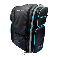 Load image into Gallery viewer, GRUVN Pro Tour Backpack Pickleball Bag Court Bag with fence hook and shoe compartment - Black Blue Teal and Silver