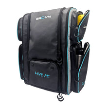 Load image into Gallery viewer, GRUVN Pro Tour Backpack Pickleball Bag Court Bag with fence hook and shoe compartment - Black Blue Teal and Silver