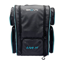 Load image into Gallery viewer, GRUVN Pro Tour Backpack Pickleball Bag Court Bag with fence hook and shoe compartment - Black Blue Teal and Silver