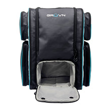 Load image into Gallery viewer, GRUVN Pro Tour Backpack Pickleball Bag Court Bag with fence hook and shoe compartment - Black Blue Teal and Silver