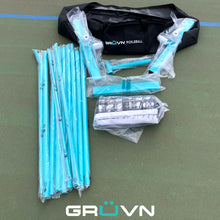 Load image into Gallery viewer, GRUVN portable pickleball net with bag blue set up