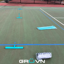 Load image into Gallery viewer, GRUVN portable pickleball net with bag blue set up