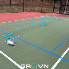 Load image into Gallery viewer, GRUVN portable pickleball net with bag blue set up
