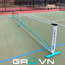 Load image into Gallery viewer, GRUVN portable pickleball net with bag blue set up
