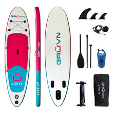Load image into Gallery viewer, GRUVN SUP All Around Inflatable Paddle Board Package 10'6 iSUP Pink Magenta Blue