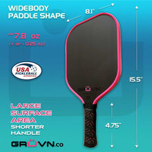 Load image into Gallery viewer, Carbon fiber pickleball paddle pink 13mm GRUVN RAW-13V with cover