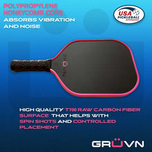 Load image into Gallery viewer, Carbon fiber pickleball paddle pink 13mm GRUVN RAW-13V with cover