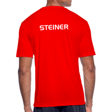 Load image into Gallery viewer, GRÜVN Men’s Moisture Wicking Performance T-Shirt - Steiner on back - Orange Smile (5 Colors) - red