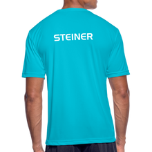Load image into Gallery viewer, GRÜVN Men’s Moisture Wicking Performance T-Shirt - Steiner on back - White Logo (5 Colors) - turquoise