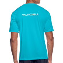 Load image into Gallery viewer, GRÜVN Men’s Moisture Wicking Performance T-Shirt - Valenzuela on back - Orange Smile (5 Colors) - turquoise